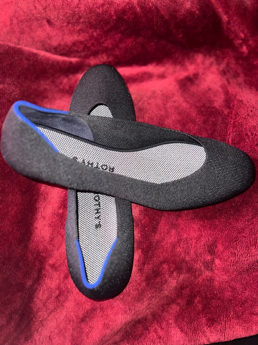 Rothy's Black Slip-On Flats with Blue Trim - Women